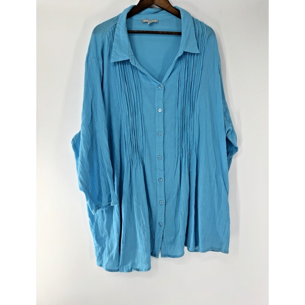 Woman Within 4X Lagoon Teal Untuck Button Up Shirt Boho beachy gauzey cottage